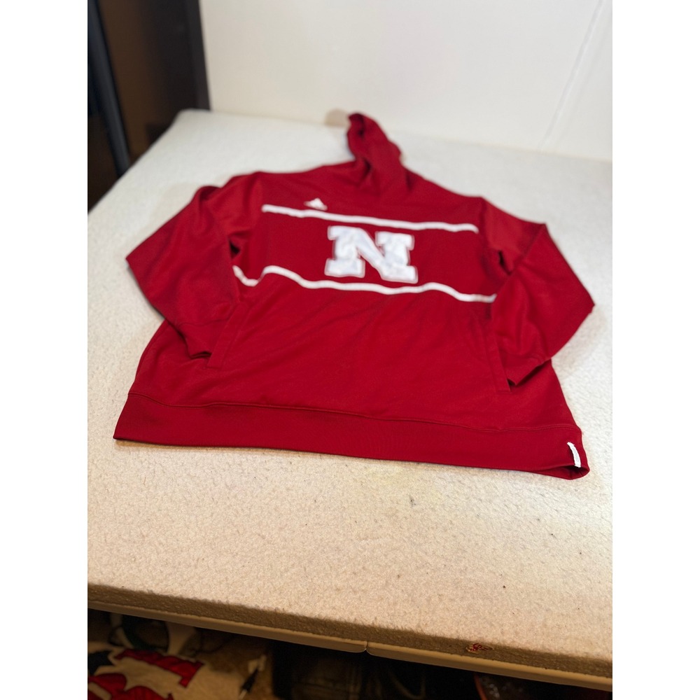Adidas Nebraska Cornhuskers Hoodie Mens Large Red Pullover NCAA Sweatshirt L